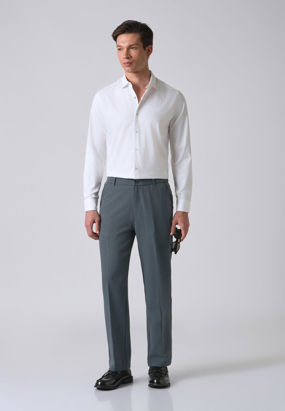 White Cotton Stretch Plain Shirt
