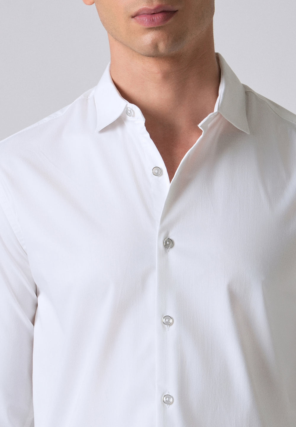 White Cotton Stretch Plain Shirt