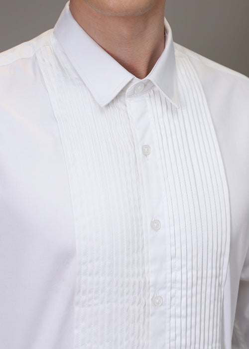 White Pleated Designer Shirt