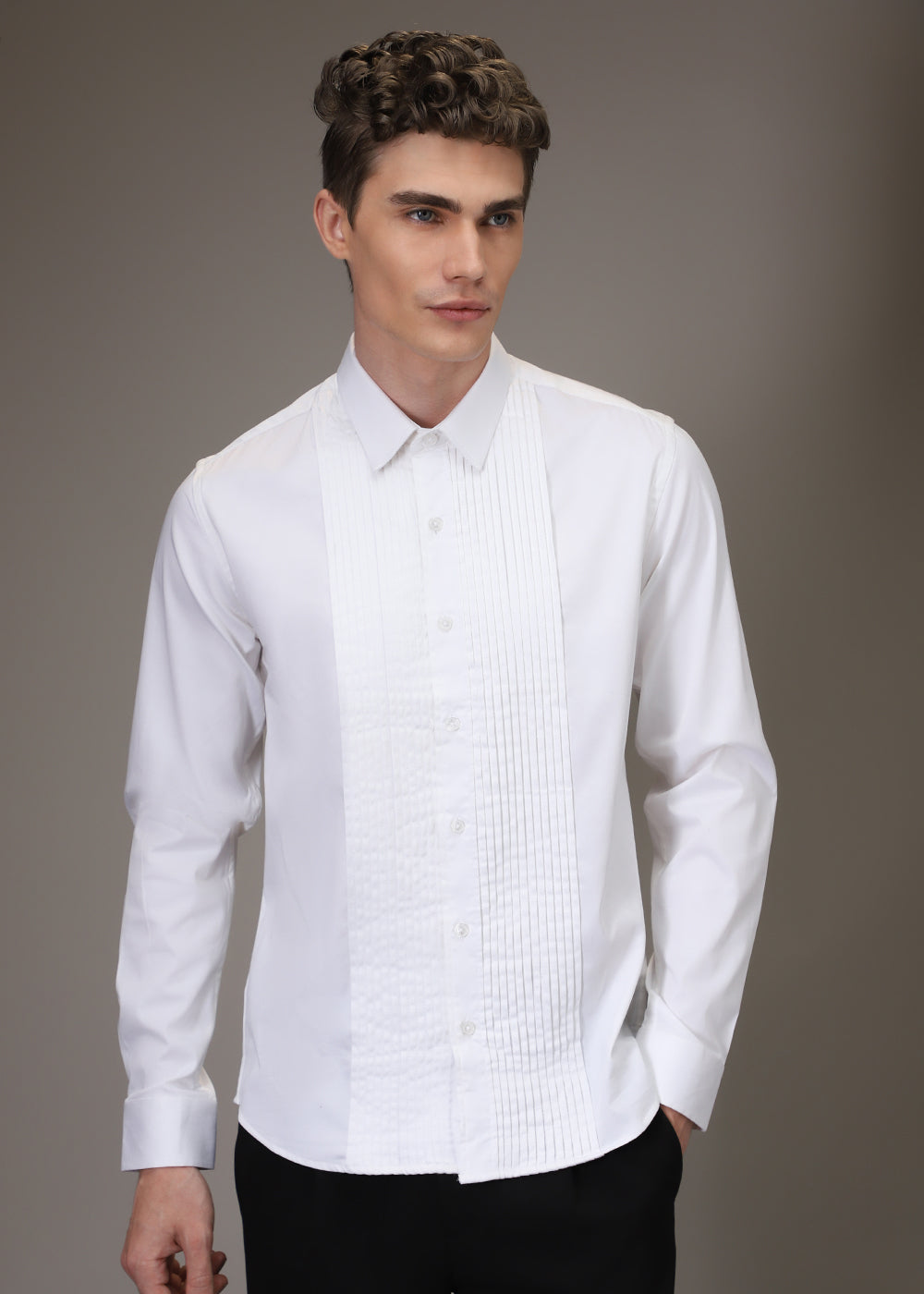White Pleated Designer Shirt