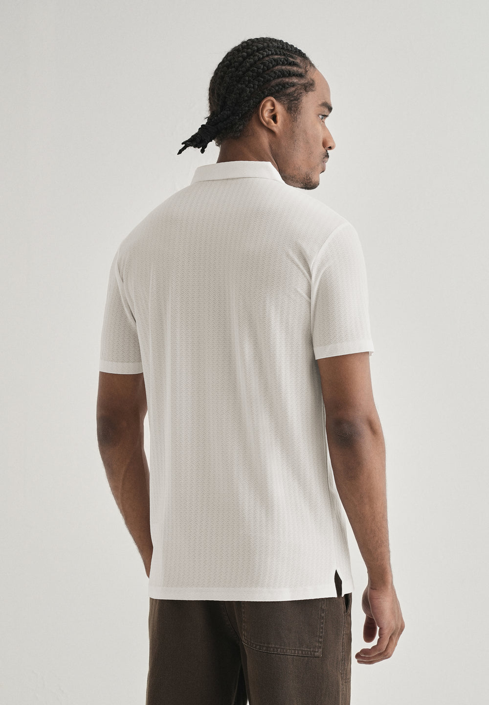 White Polo Collar Printed Seamless T-shirt