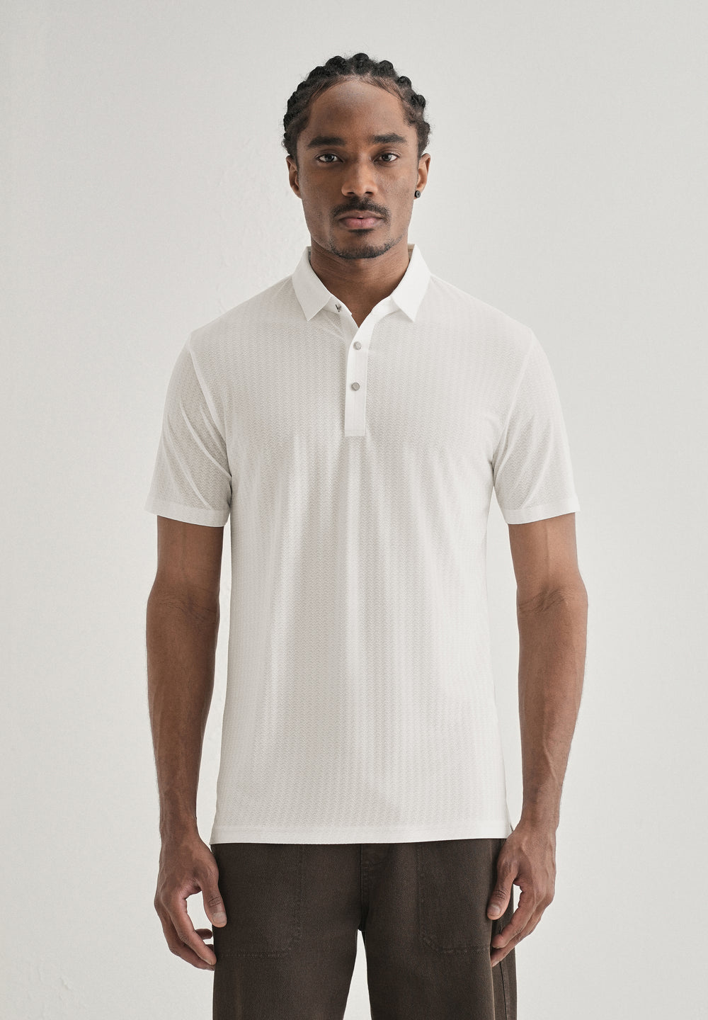 White Polo Collar Printed Seamless T-shirt