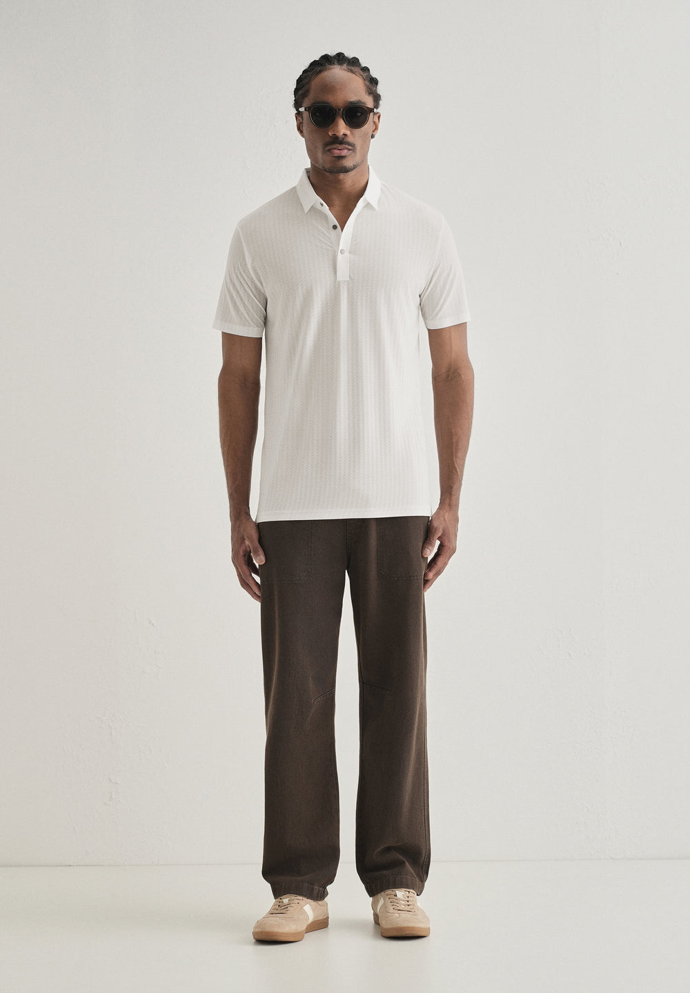 White Polo Collar Printed Seamless T-shirt