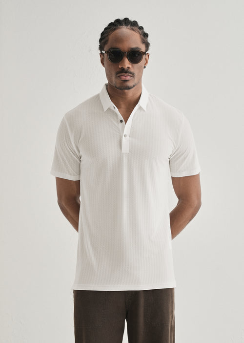 White Polo Collar Printed Seamless T-shirt