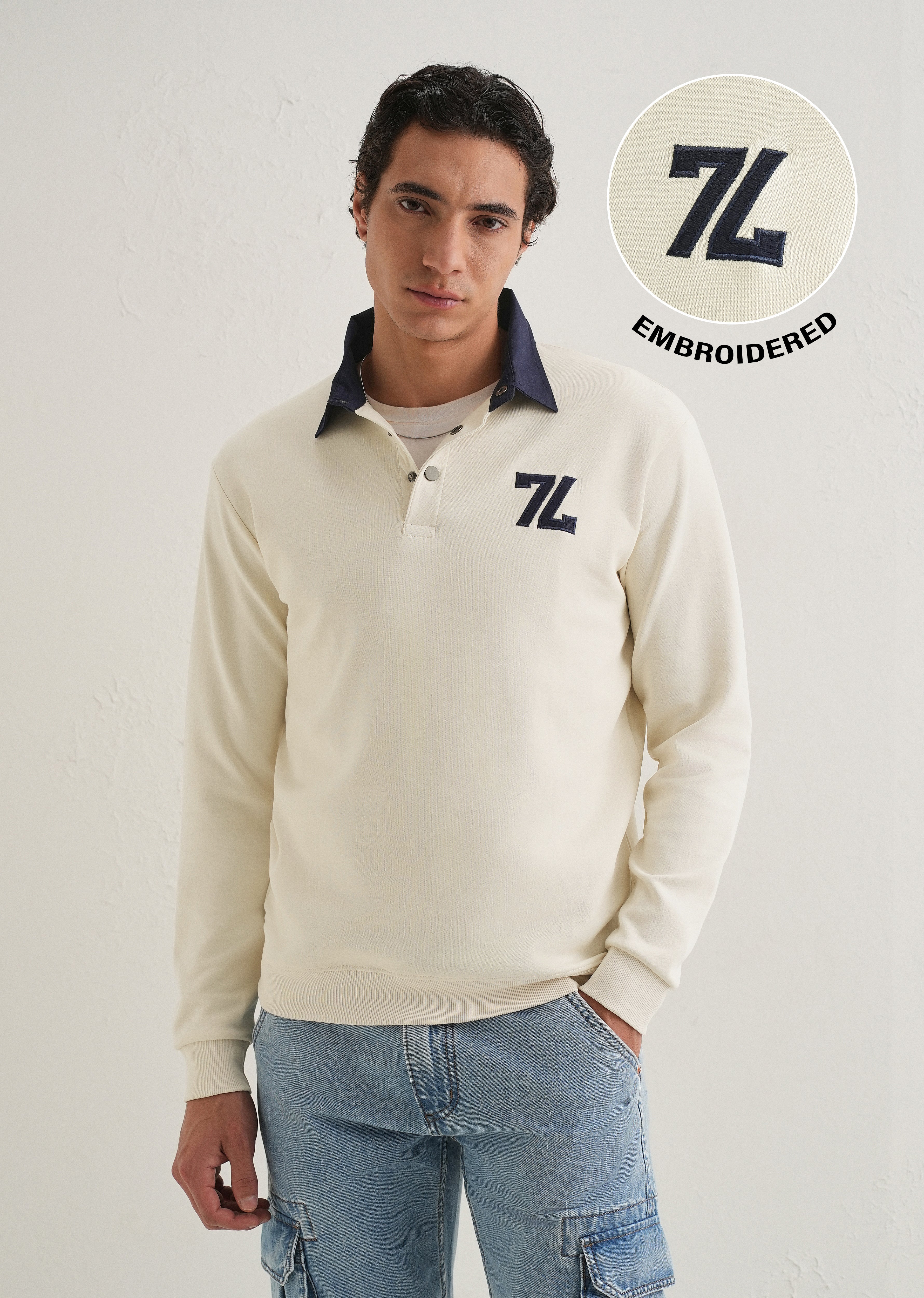 White Polo Knitted Sweatshirt