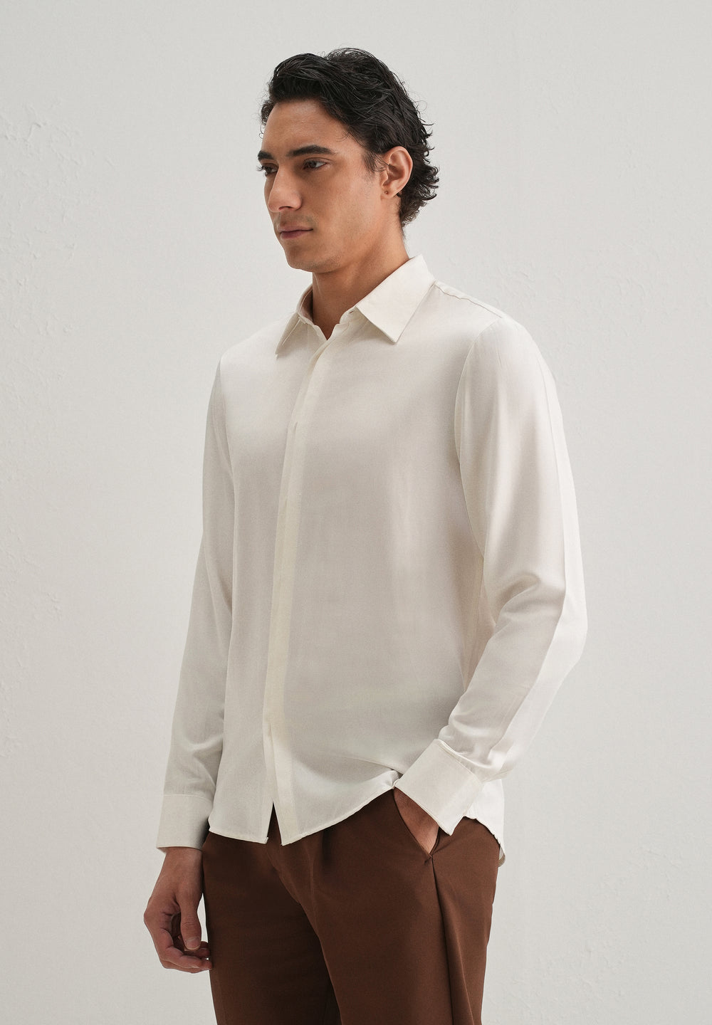 White Premium Leather-Look Satin Finish Shirt