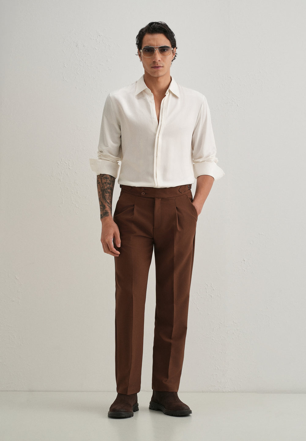 White Premium Leather-Look Satin Finish Shirt