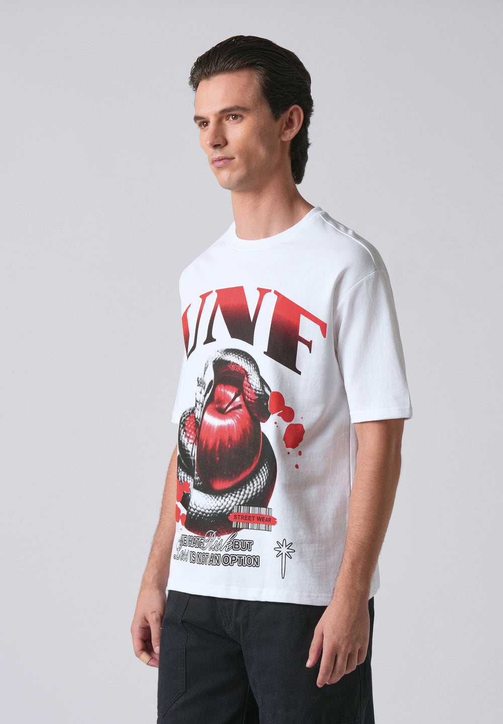 White Print Relaxed Fit T- shirt