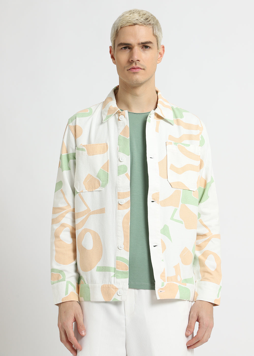 White Artsy Print Summer Jacket