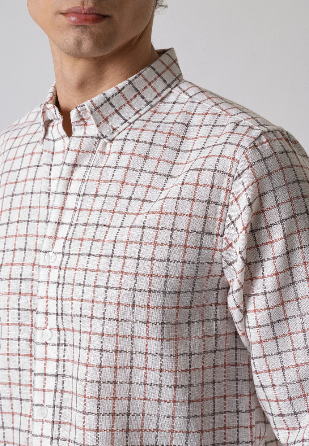 White Red Blended Cotton Check Shirt