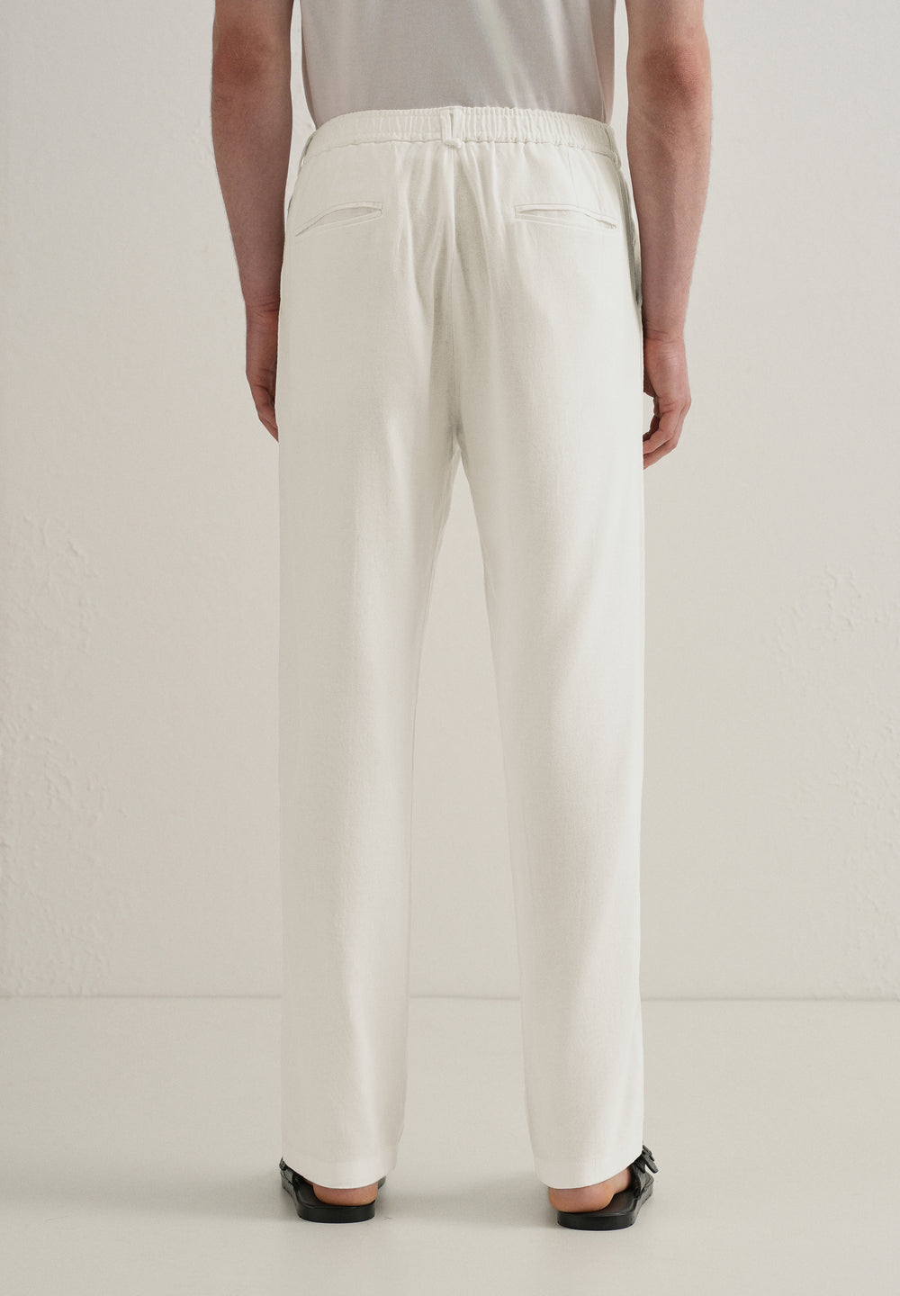White Relaxed Fit Blended Linen Trouser
