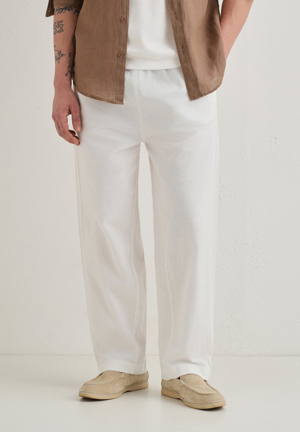 White Relaxed Fit Cotton Trouser