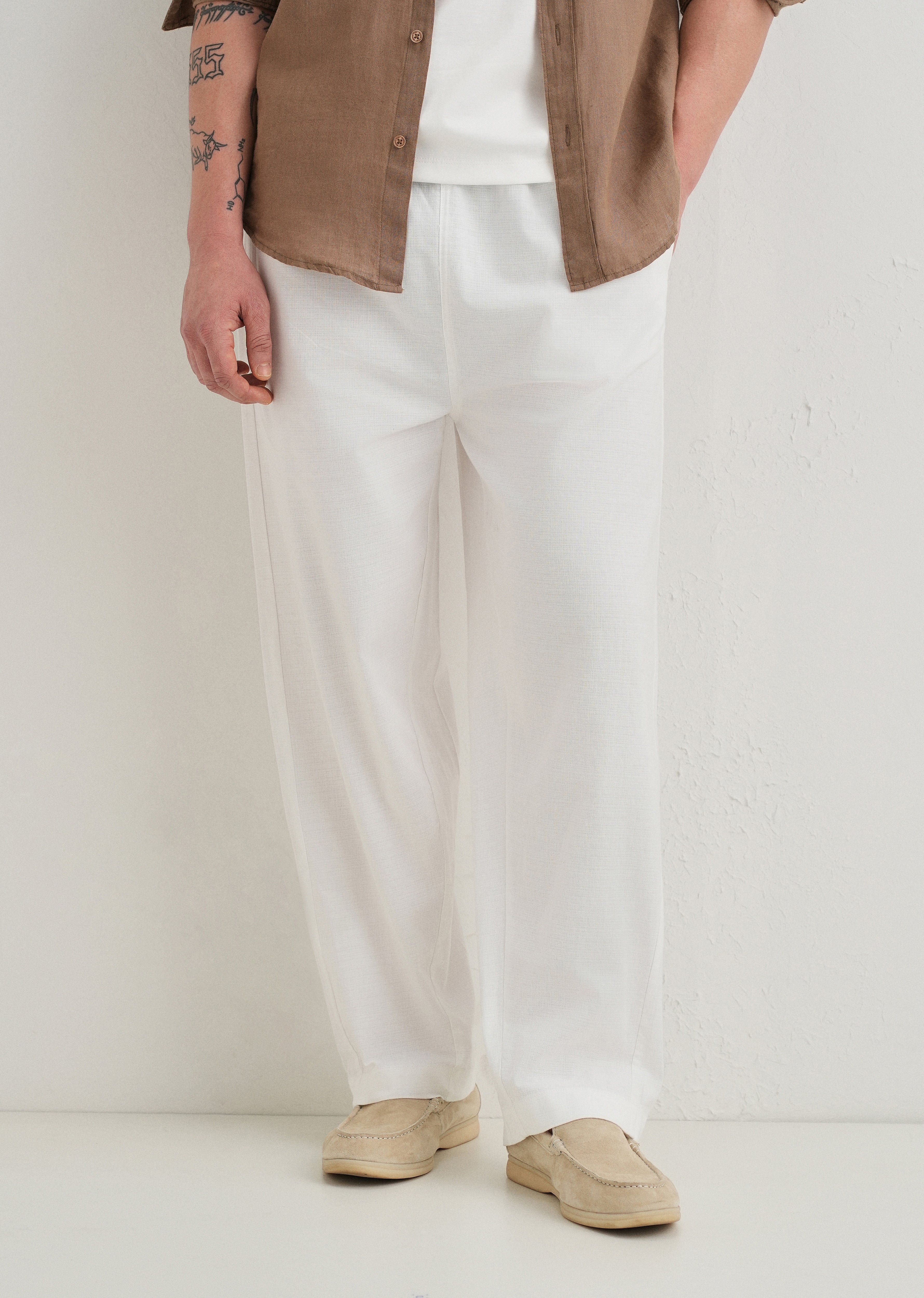White Relaxed Fit Cotton Trouser