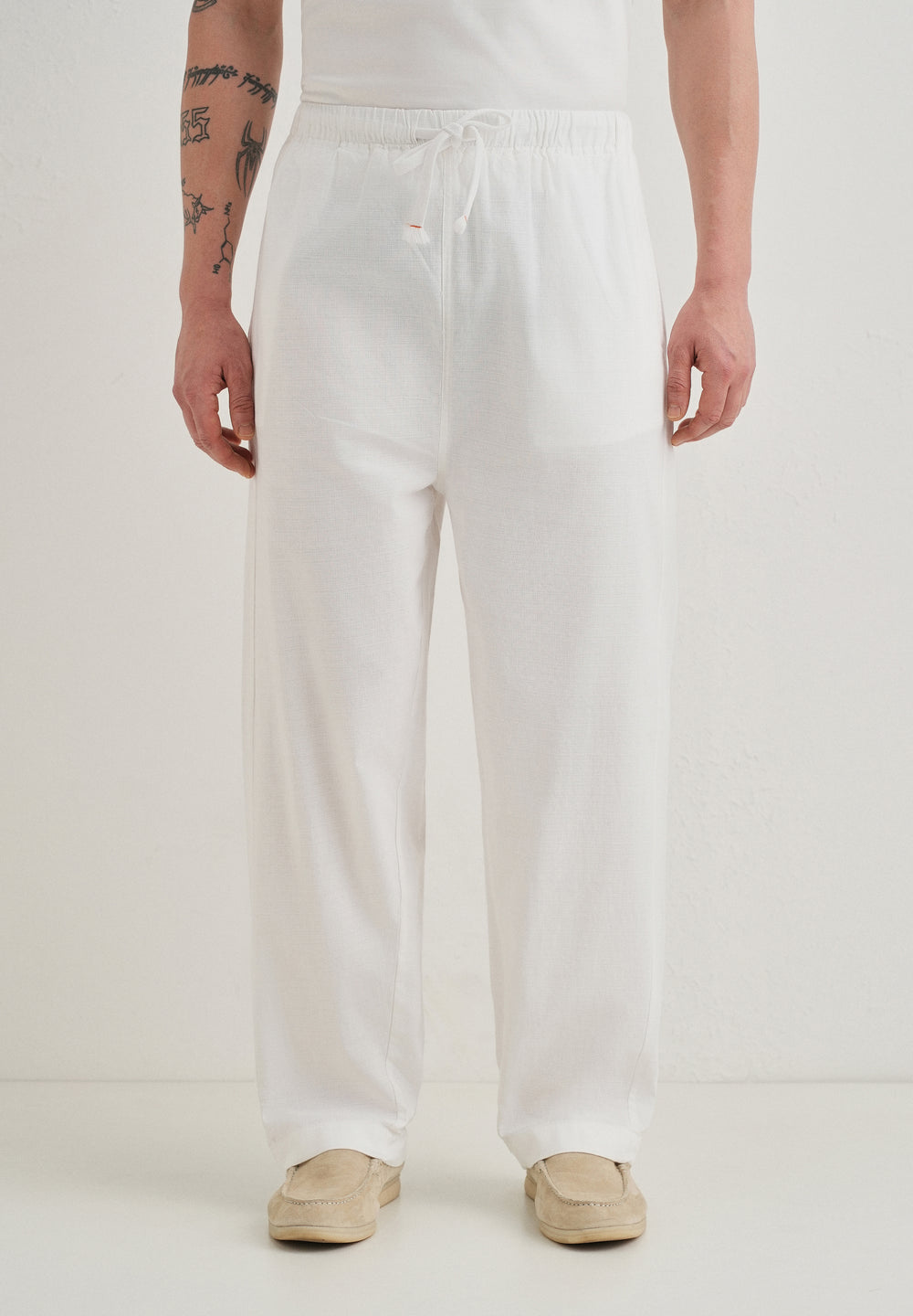 White Relaxed Fit Cotton Trouser