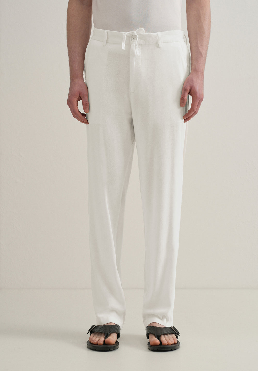 White Relaxed Fit Blended Linen Trouser