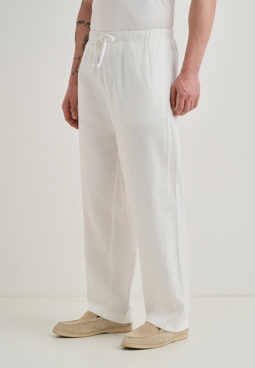 White Relaxed Fit Cotton Trouser