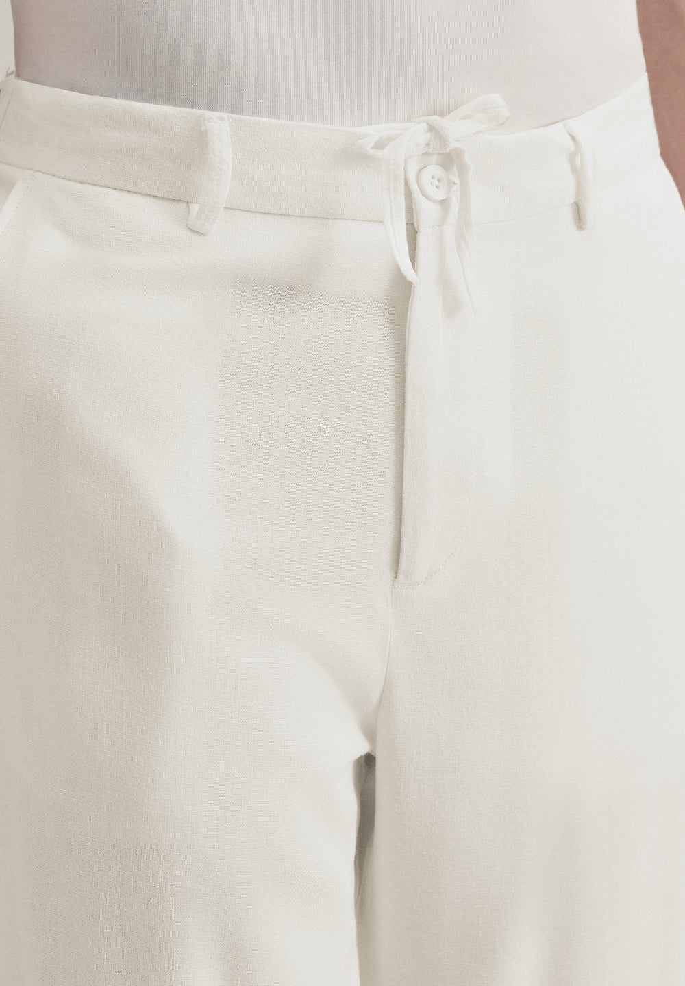 White Relaxed Fit Blended Linen Trouser