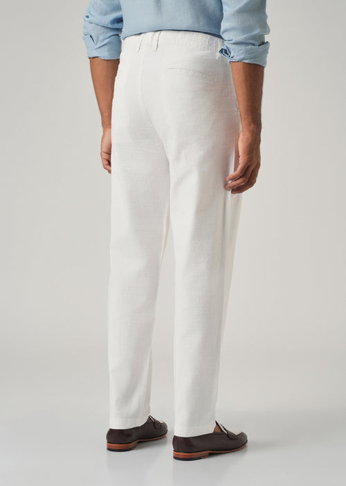 White Linen-Look Cotton Trousers