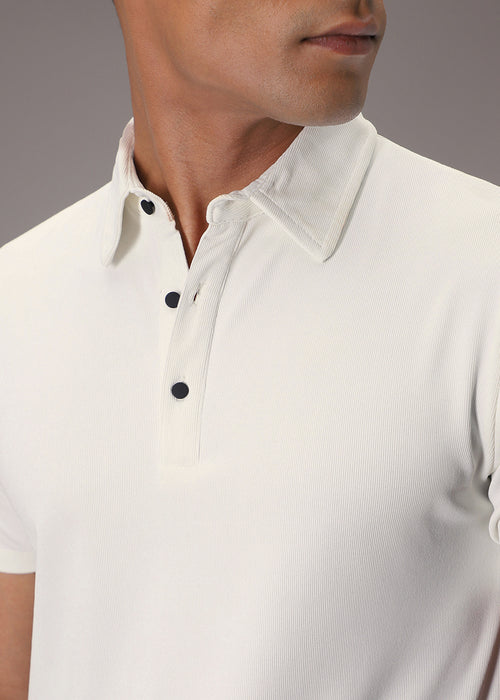 White Ribbed Polo T-shirt