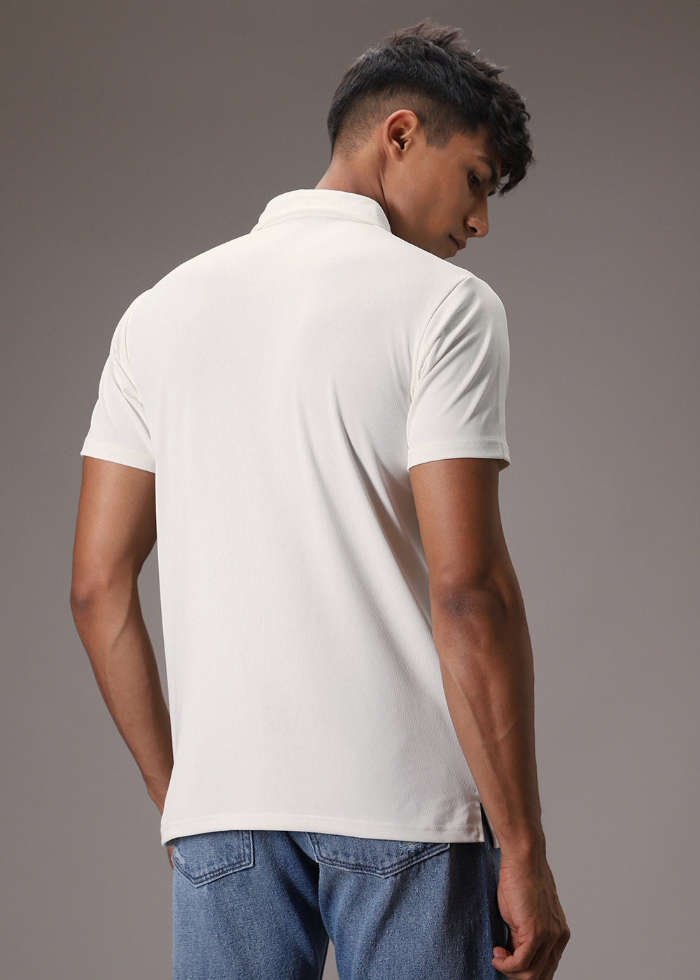 White Ribbed Polo T-shirt