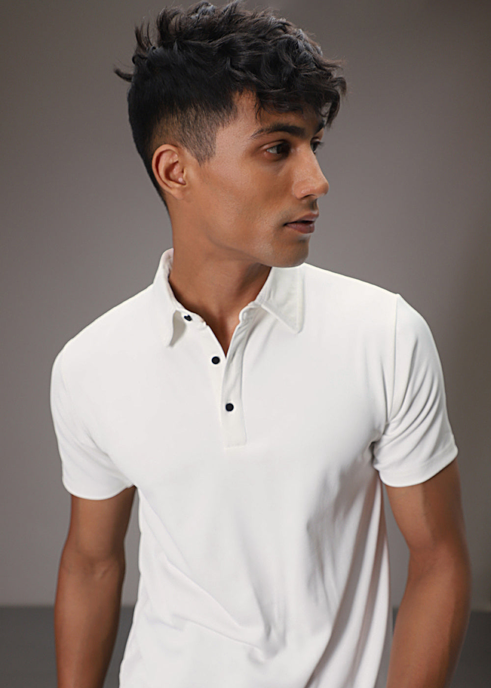 White Ribbed Polo T-shirt