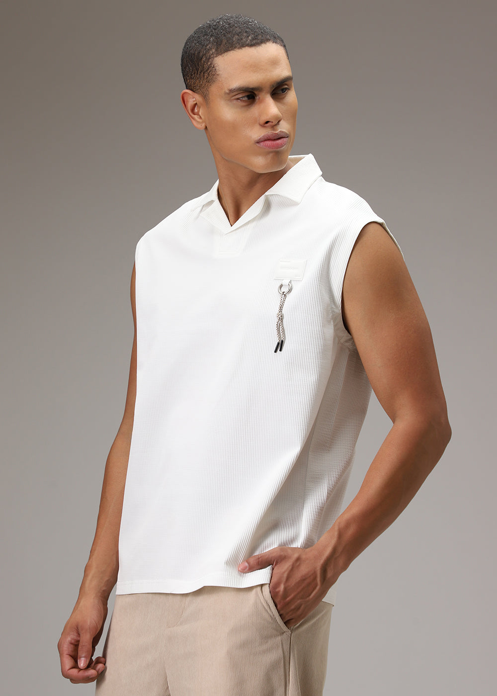 White Ribbed Polo Tank