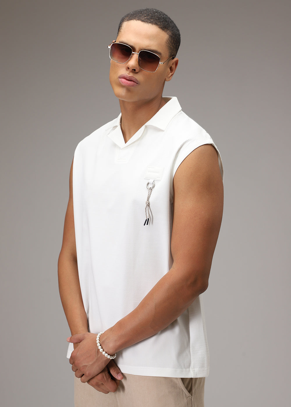 White Ribbed Polo Tank