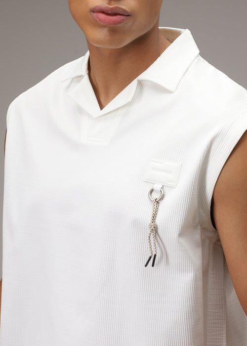 White Ribbed Polo Tank