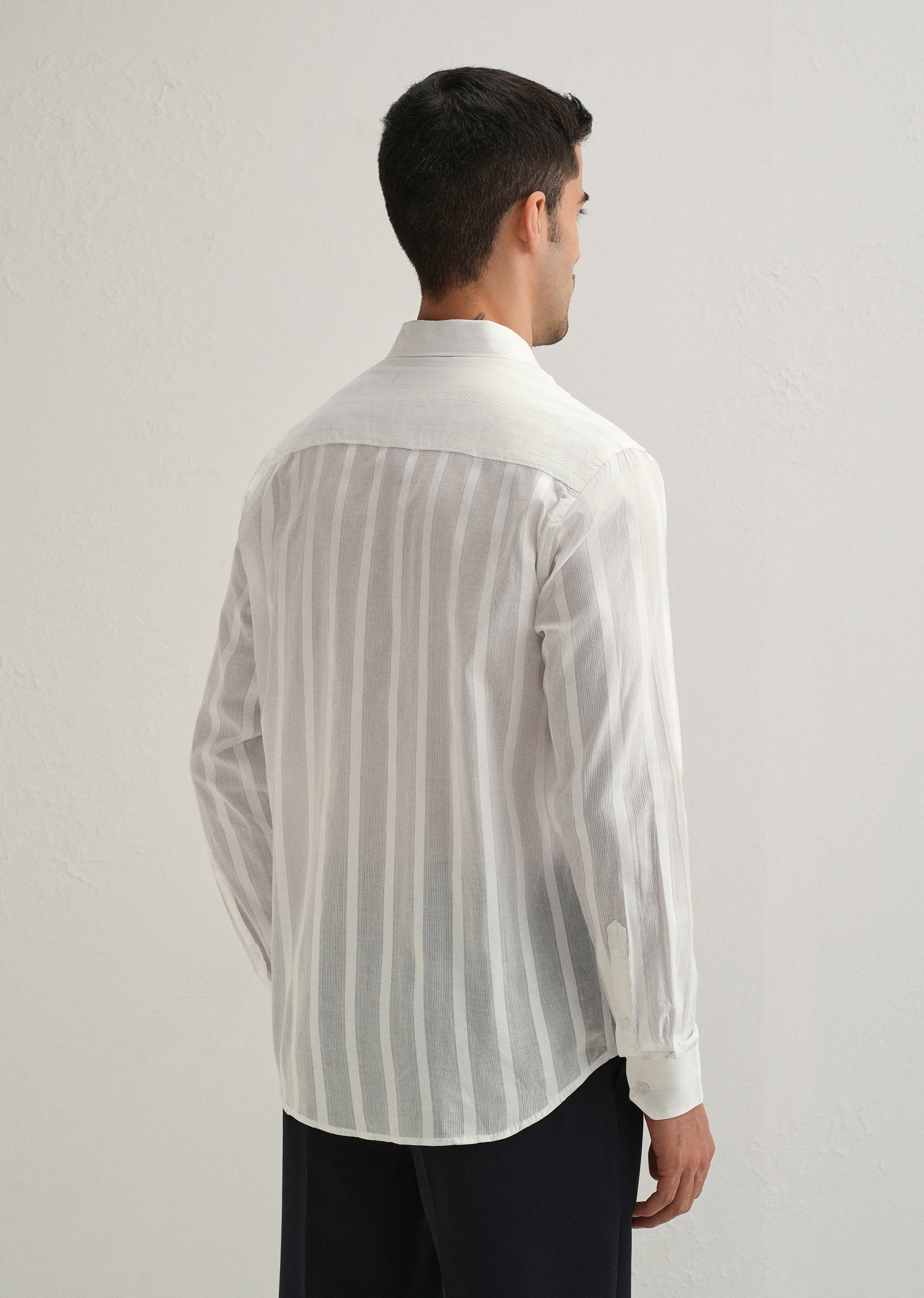 White Self Pattern Blended Cotton Shirt