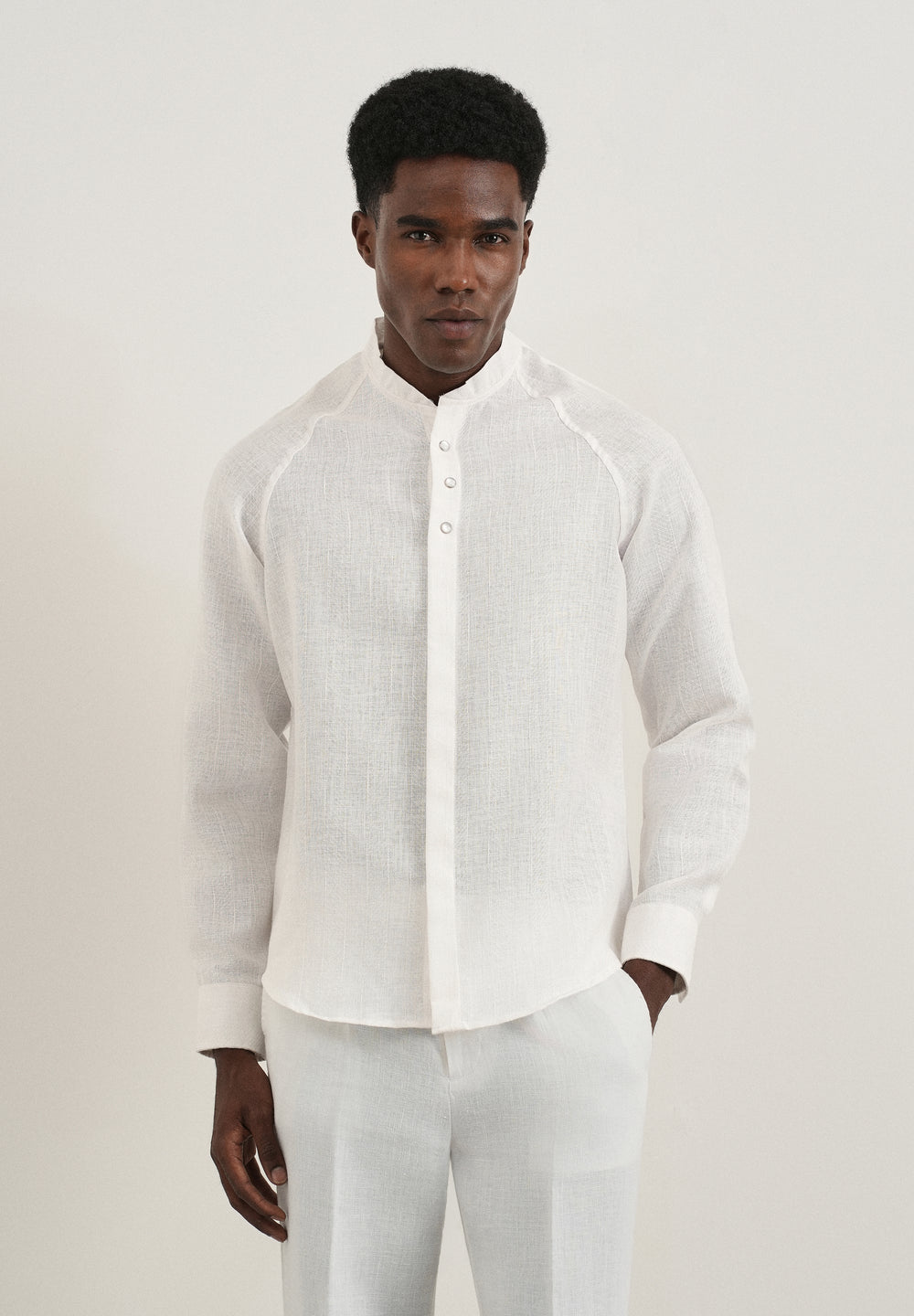 White Self Pattern Raglan Shirt