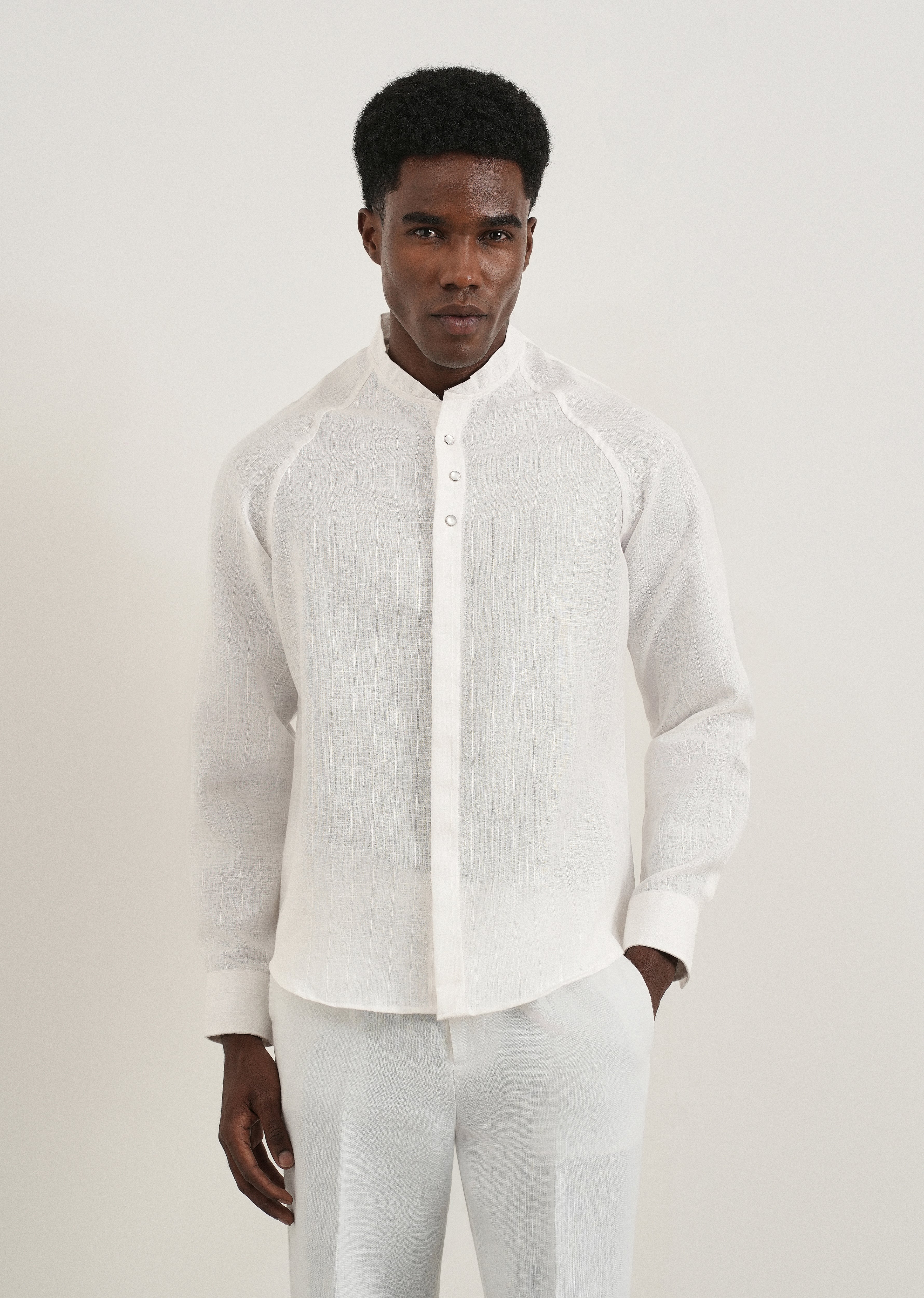 White Self Pattern Raglan Shirt