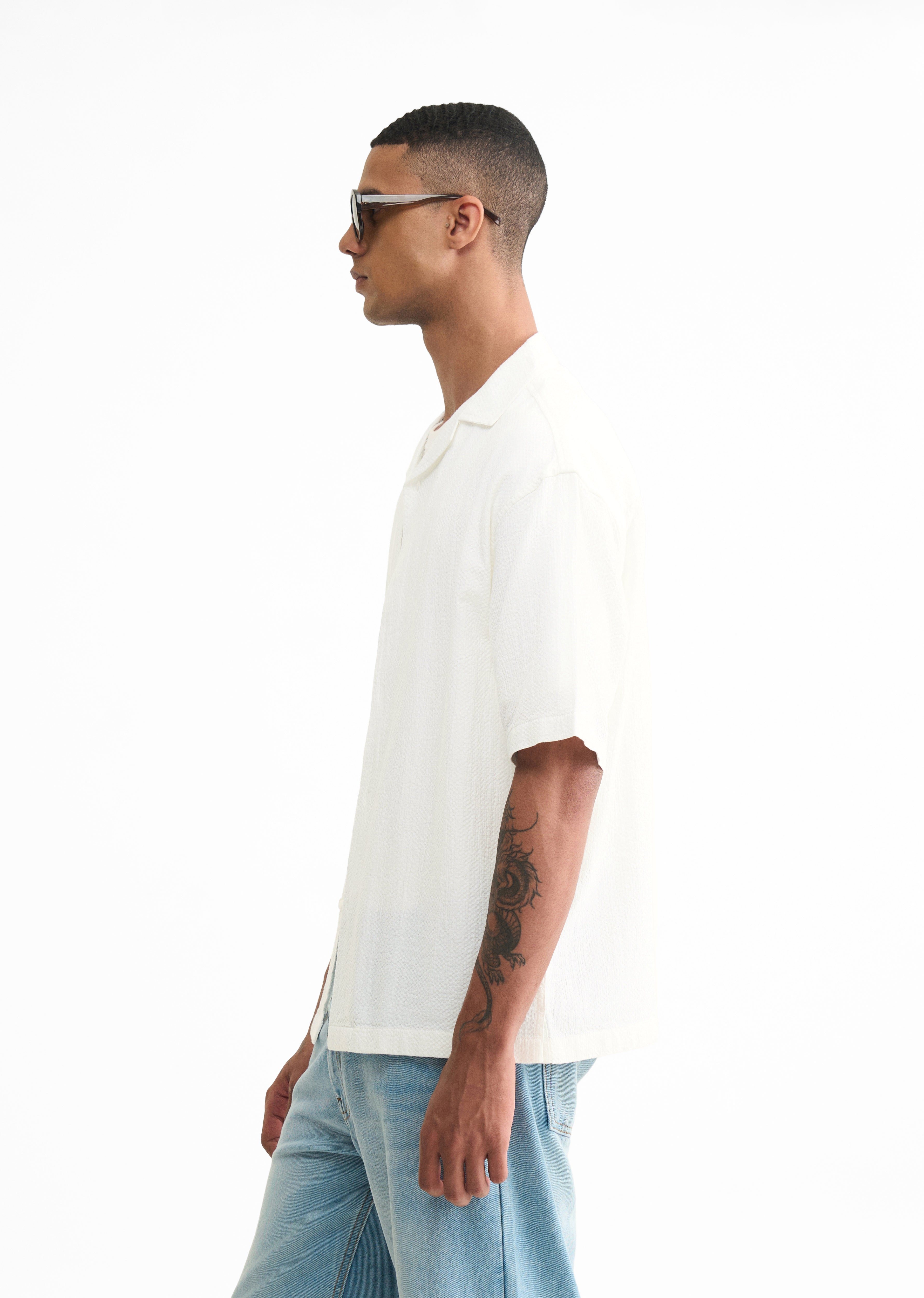 White Self Patterned Boxy Shirt