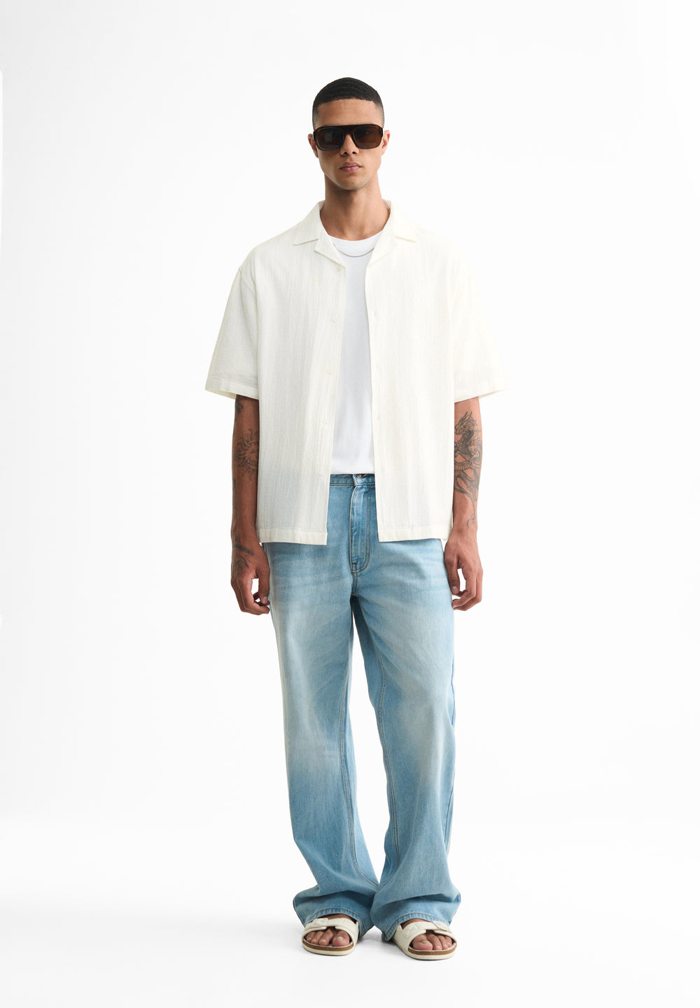White Self Patterned Boxy Shirt