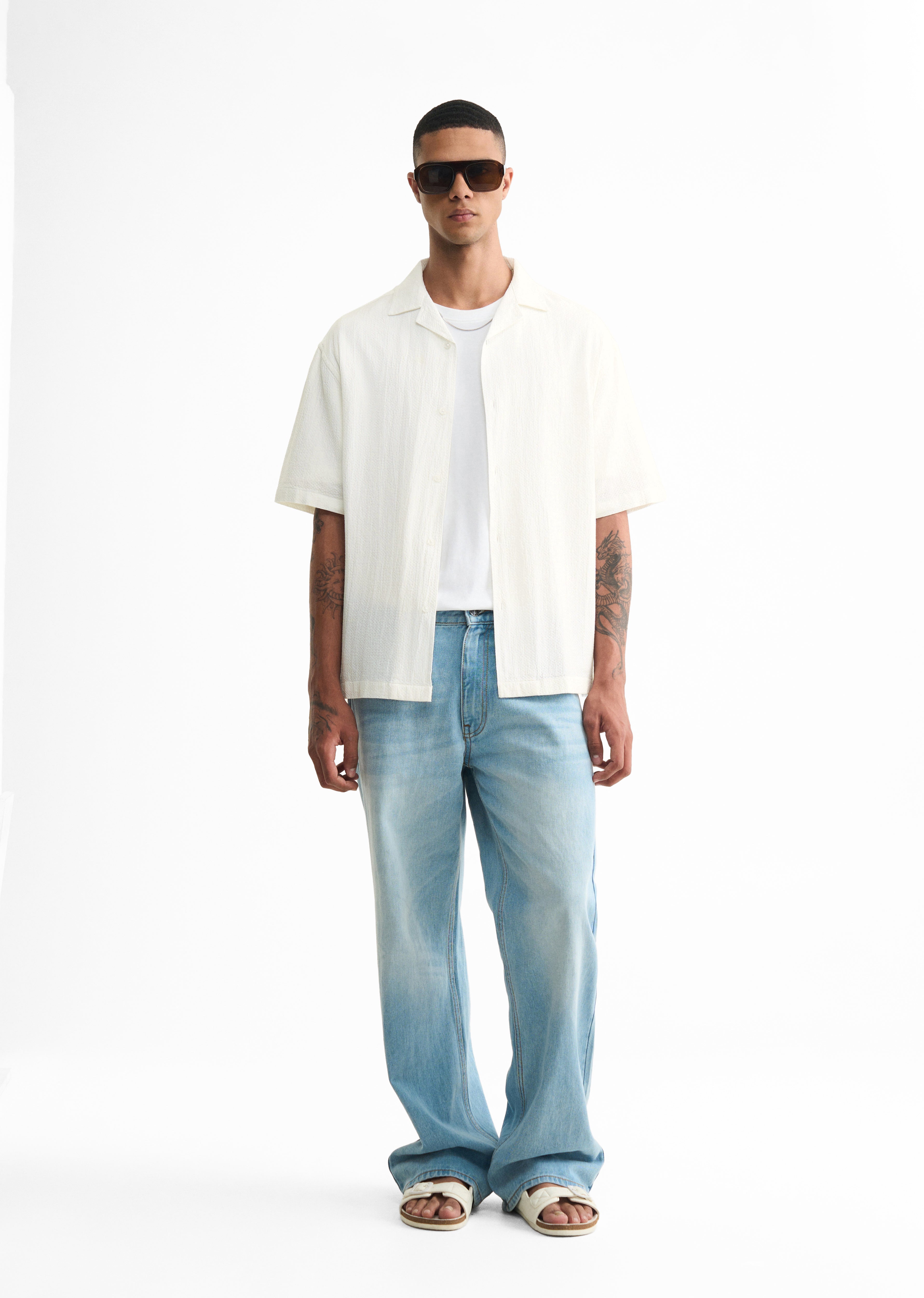 White Self Patterned Boxy Shirt