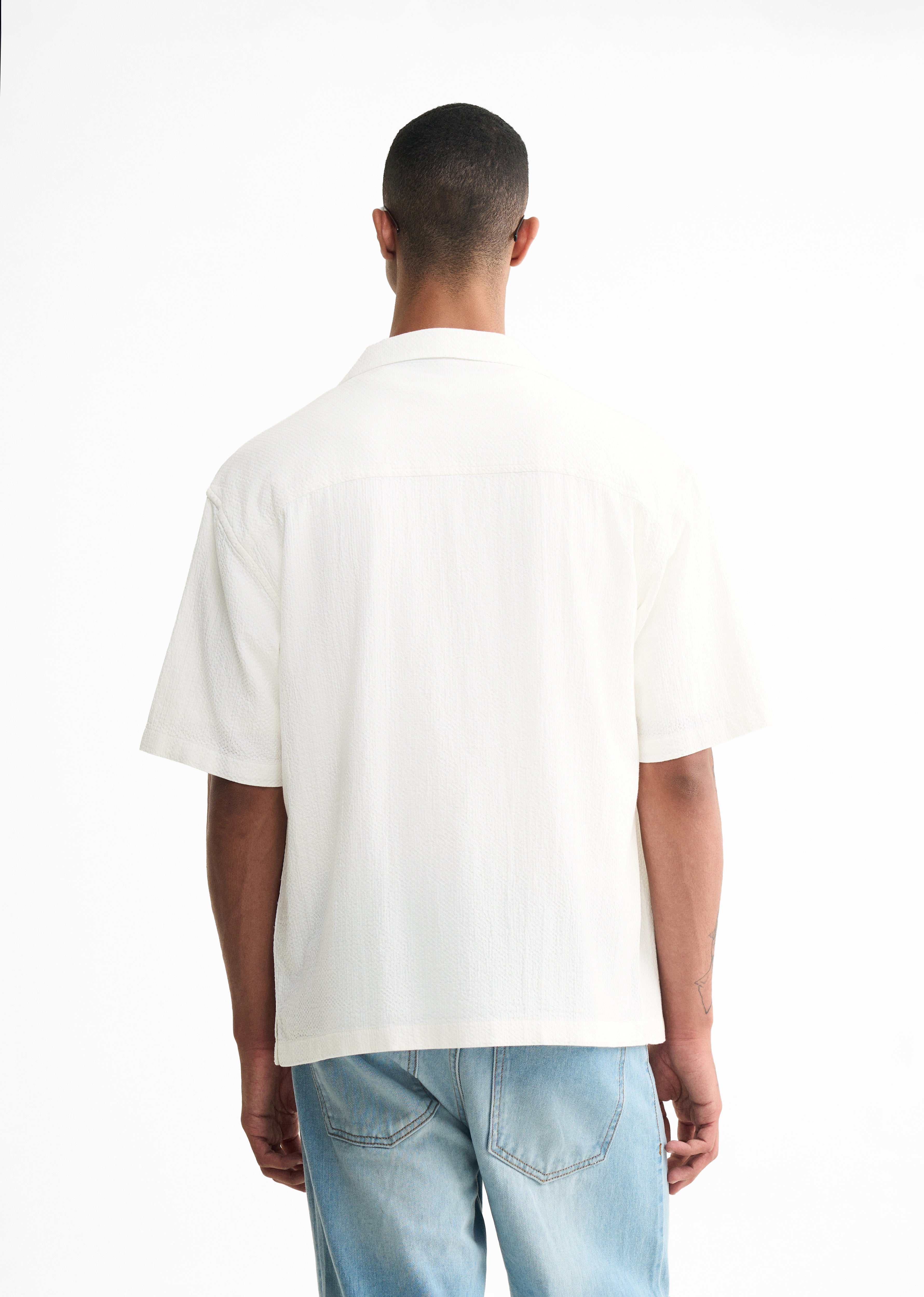 White Self Patterned Boxy Shirt