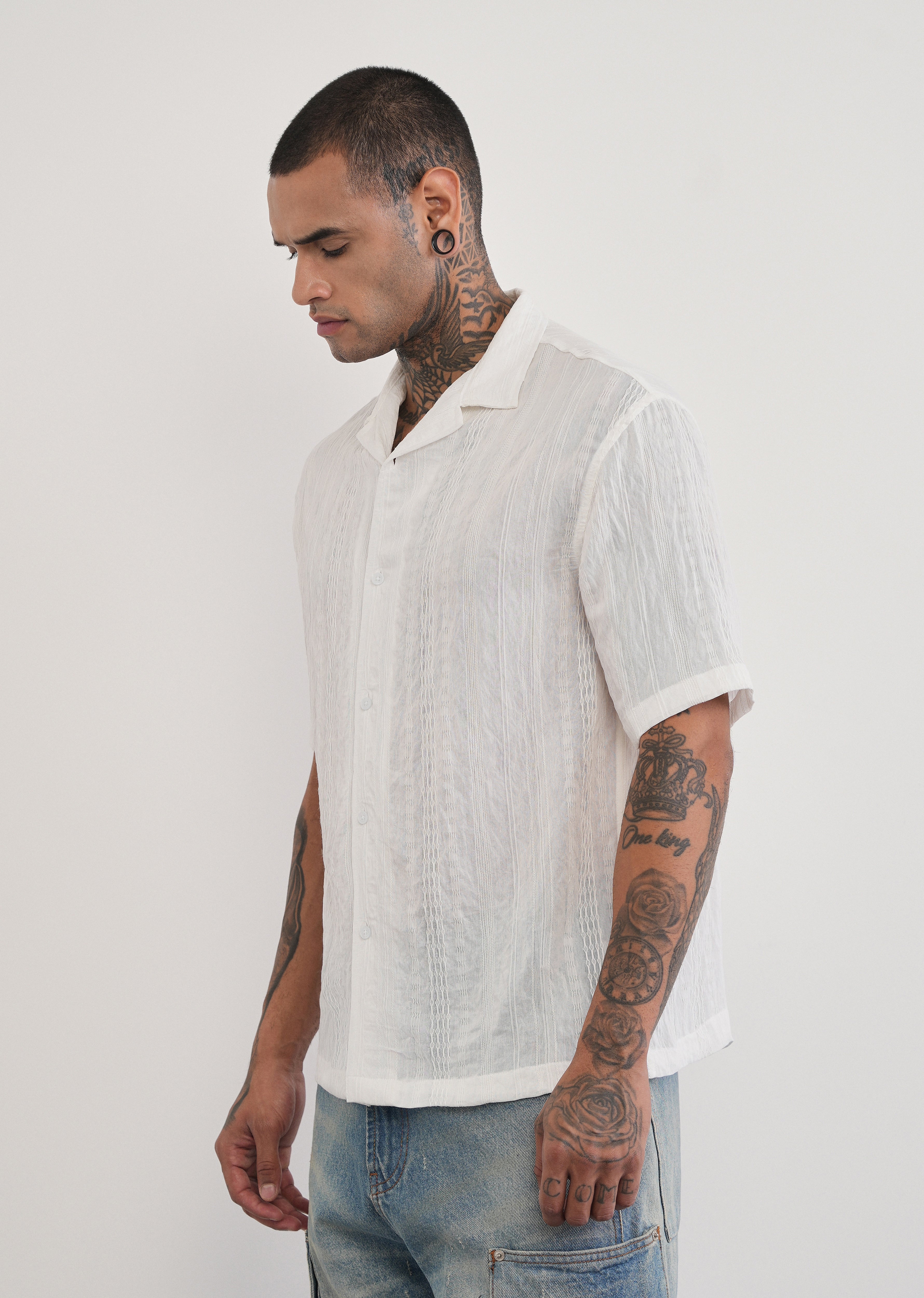 White Self Patterned Shirt