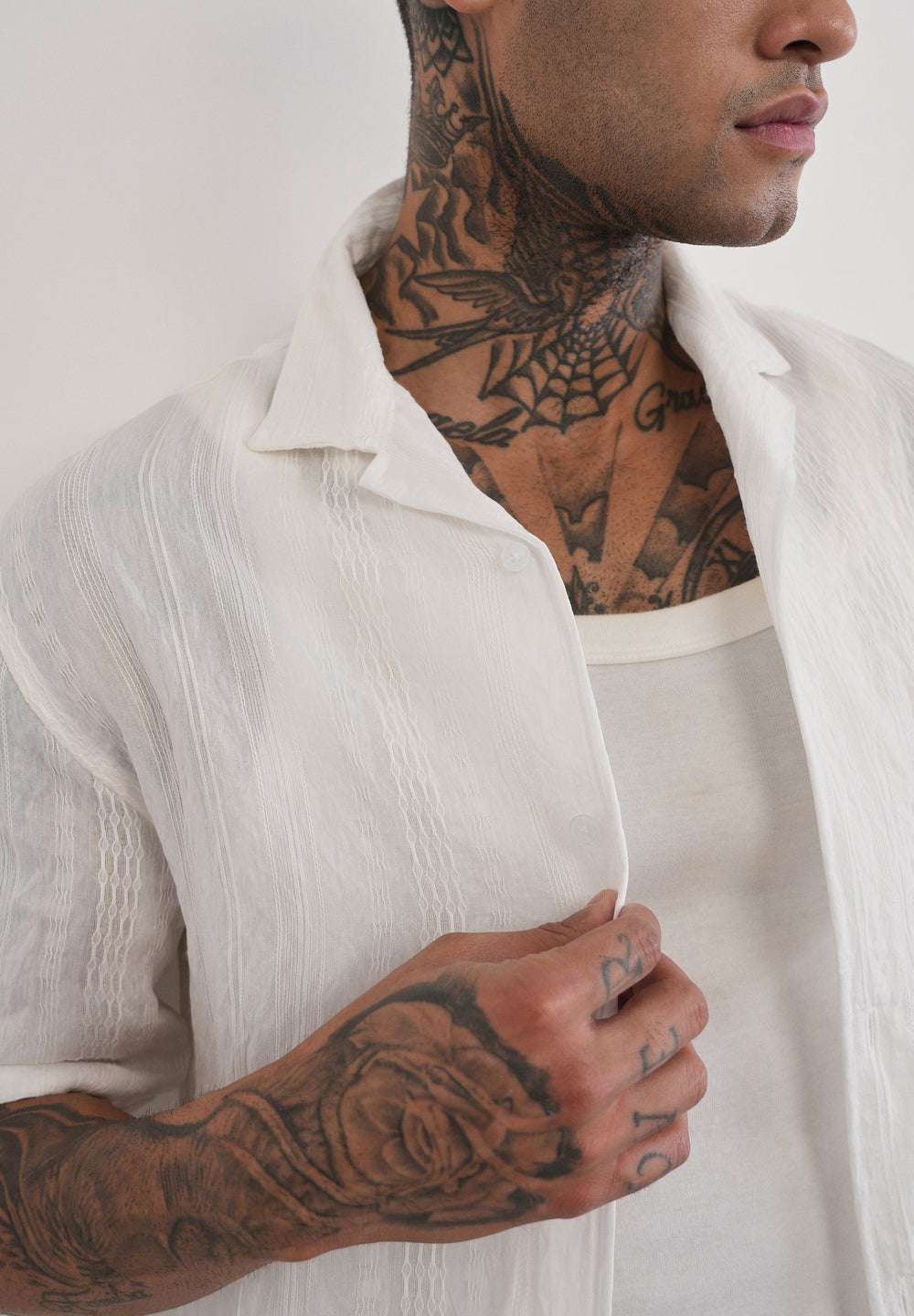 White Self Patterned Shirt