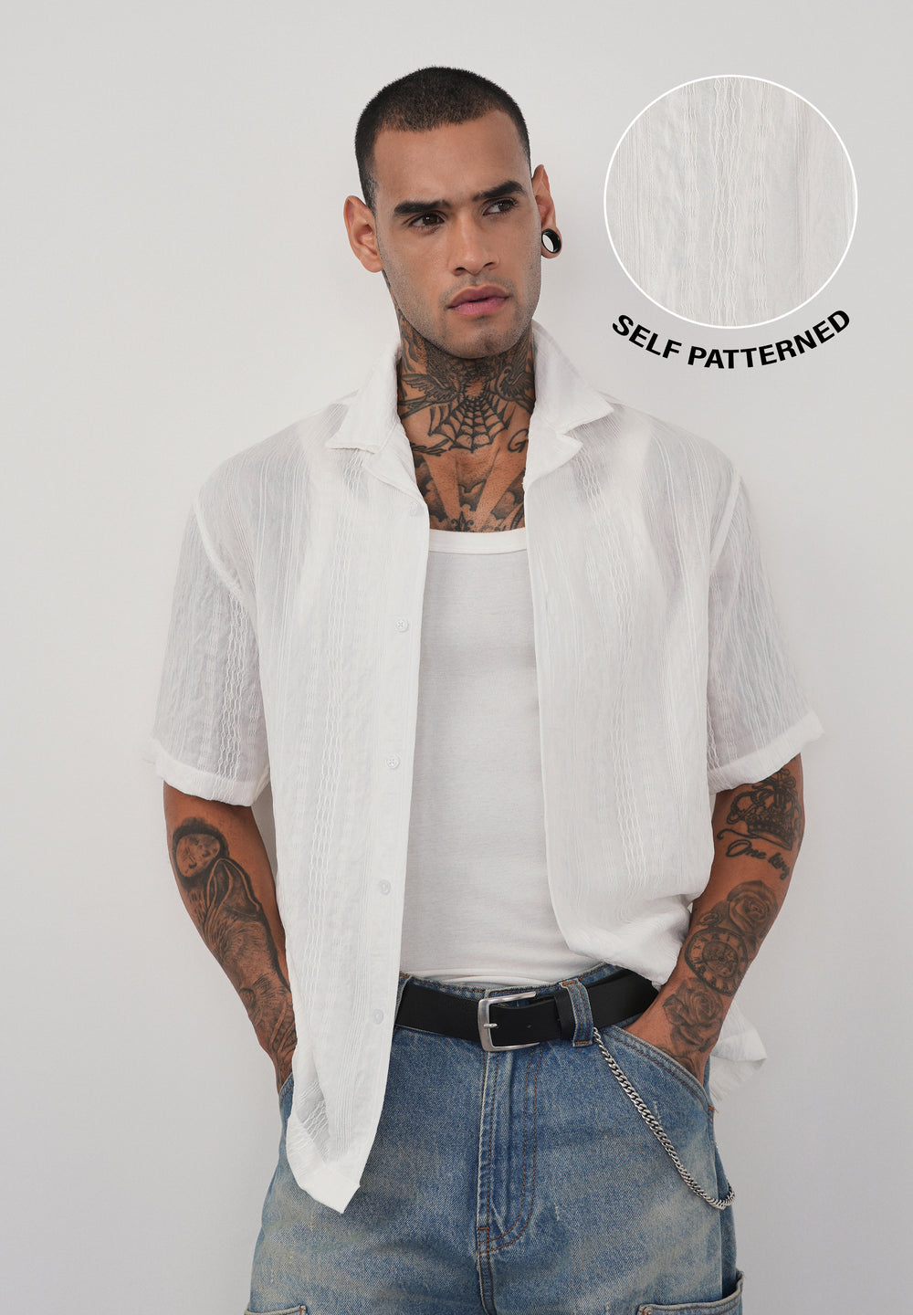 White Self Patterned Shirt