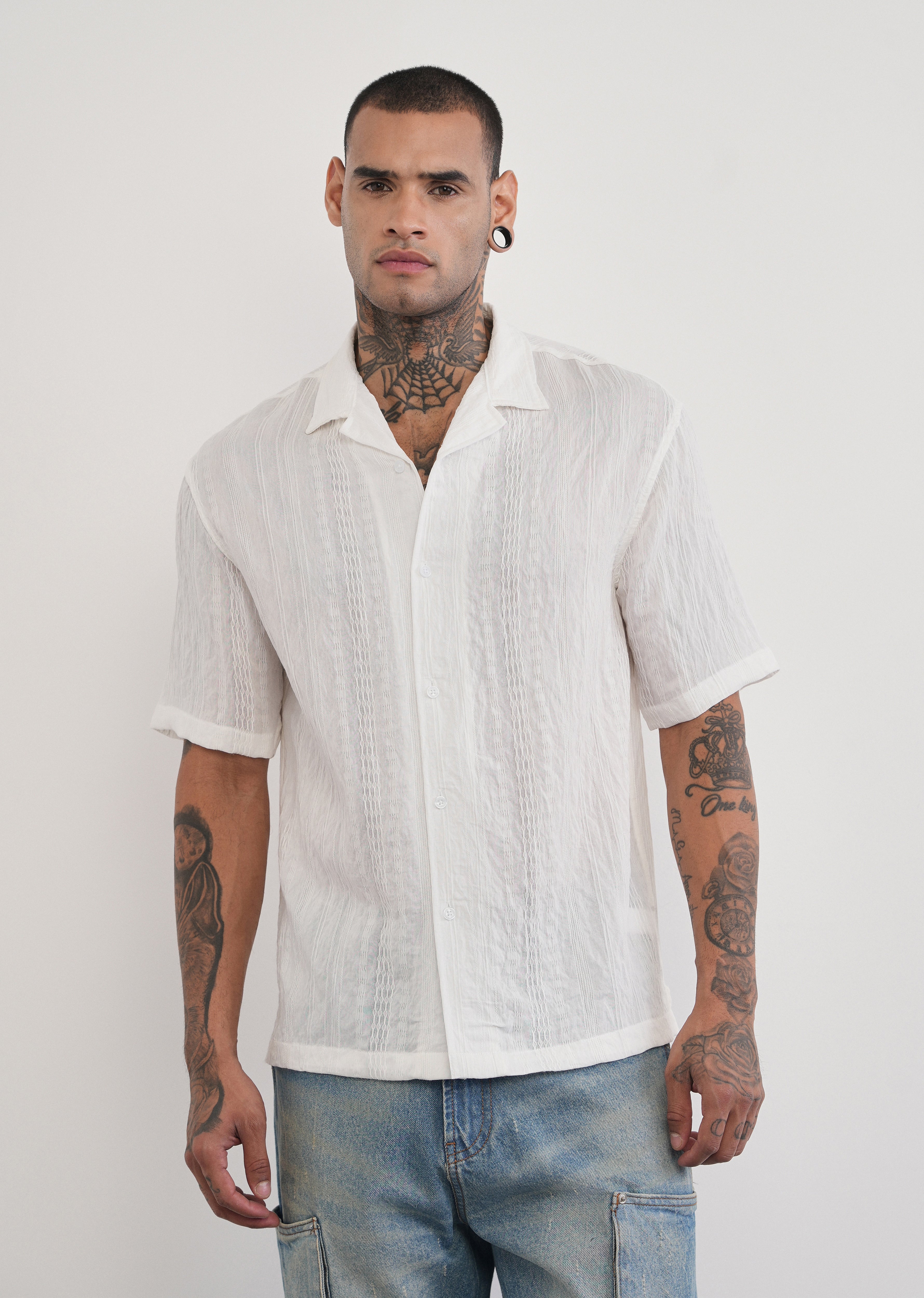 White Self Patterned Shirt