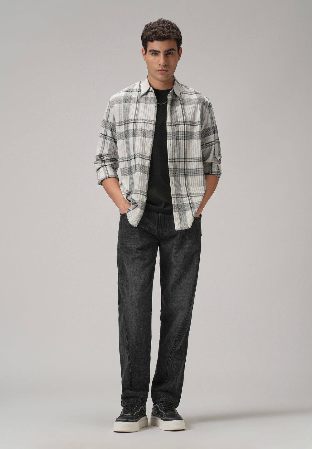 Self Pleat White Check Shirt