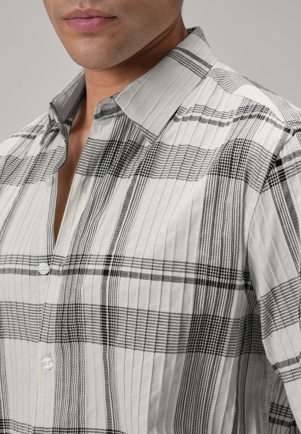 Self Pleat White Check Shirt