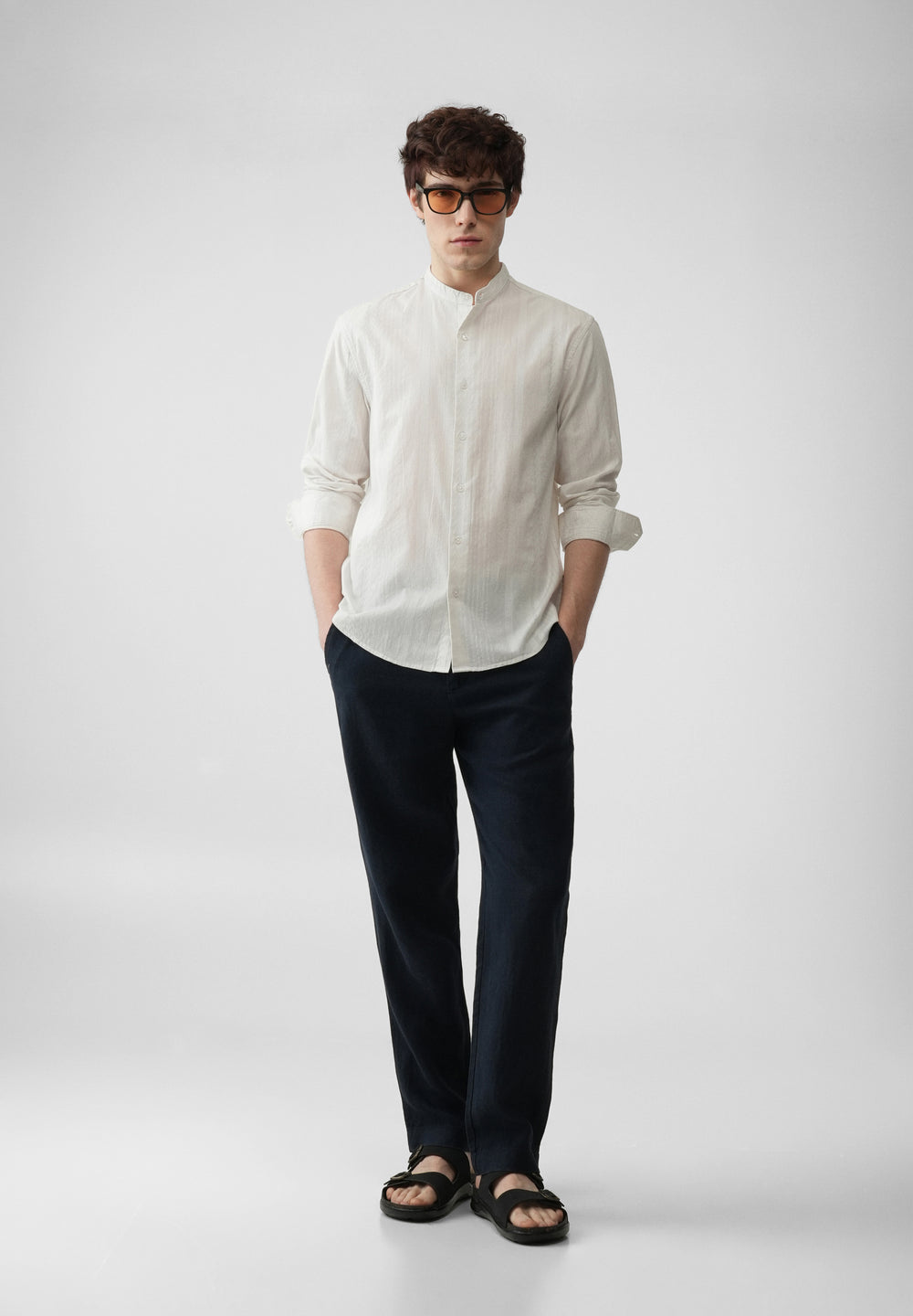 White Self Stripe Cotton Shirt