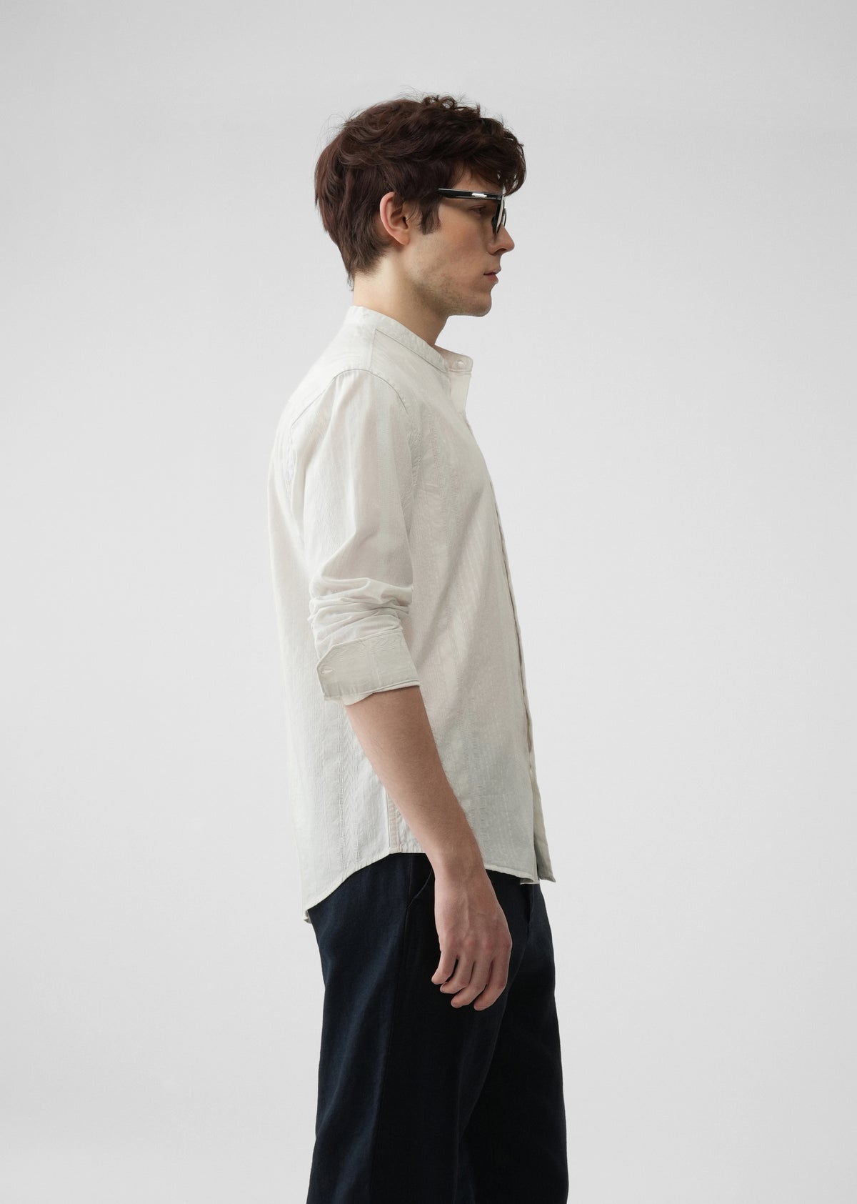 White Self Stripe Cotton Shirt
