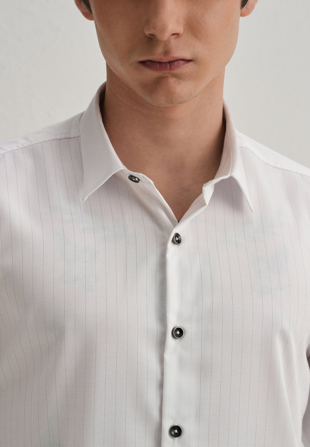 White Self Striped Plain Shirt