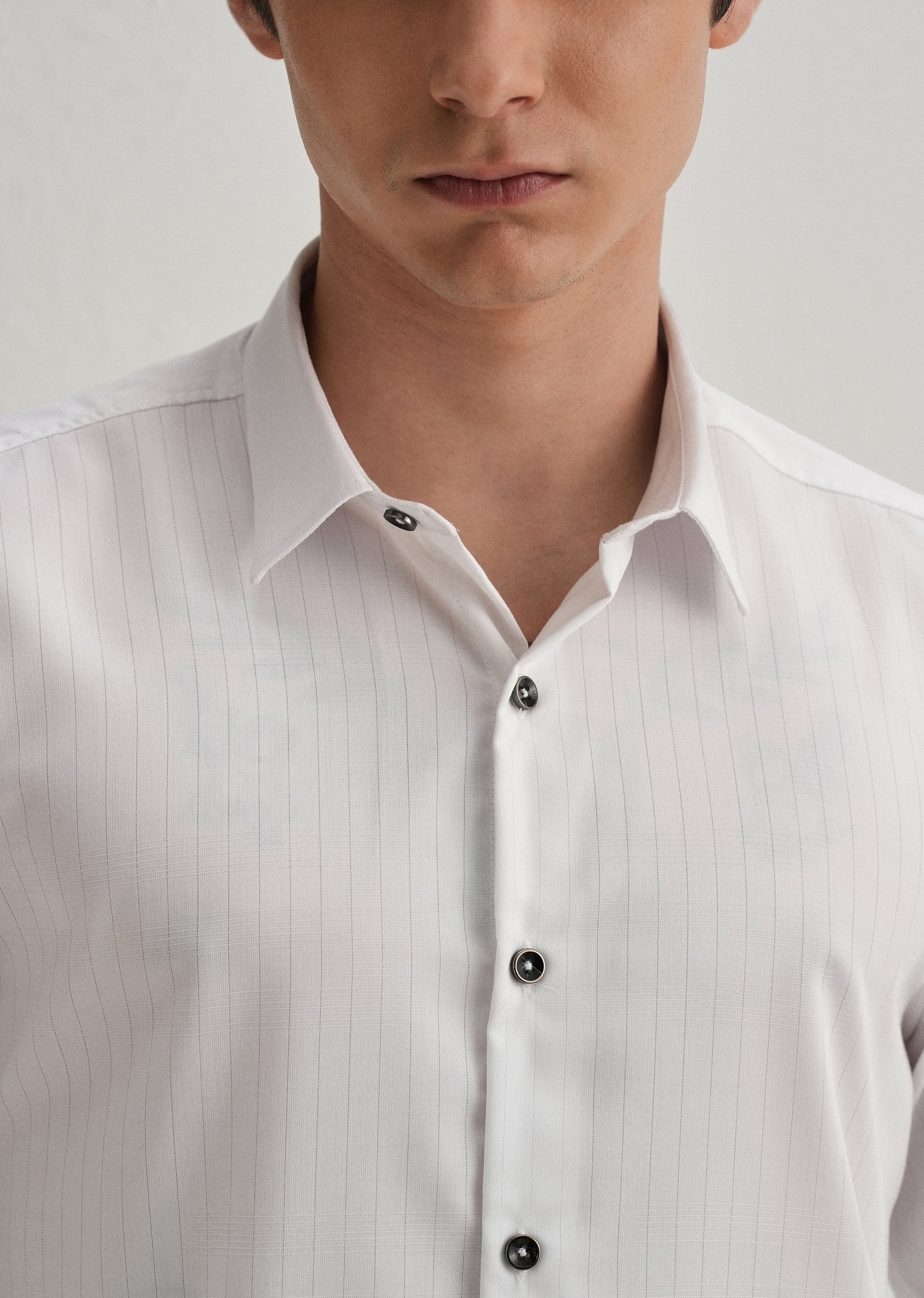 White Self Striped Plain Shirt