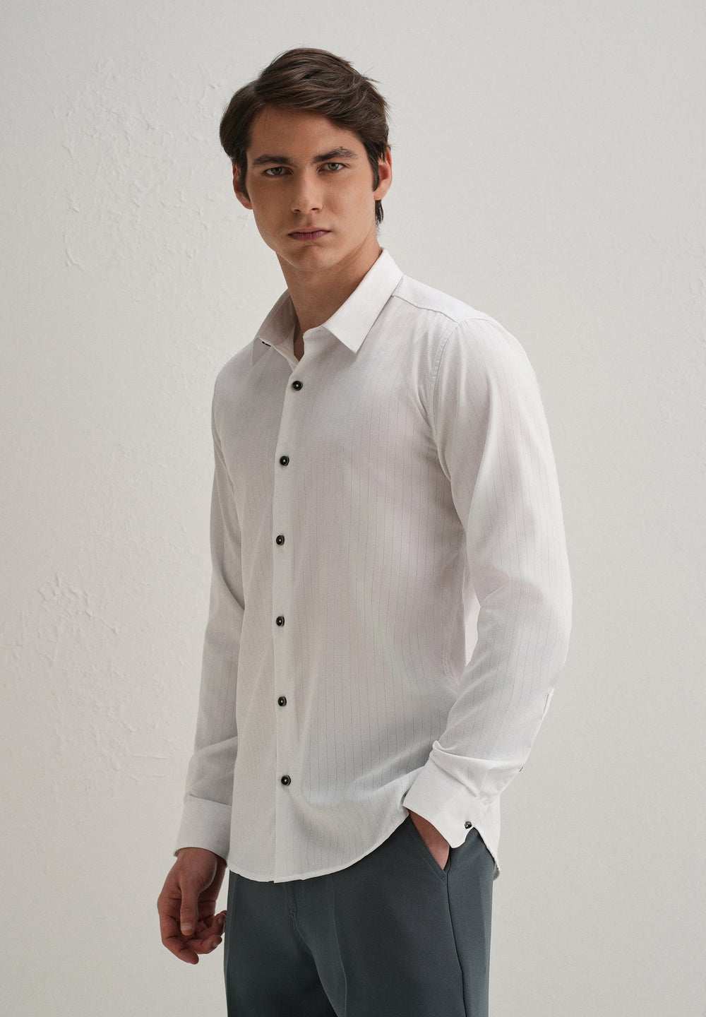 White Self Striped Plain Shirt