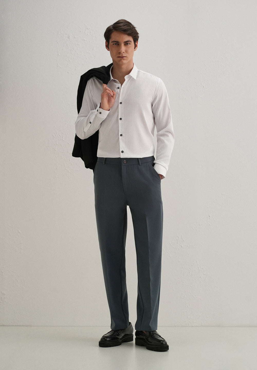 White Self Striped Plain Shirt