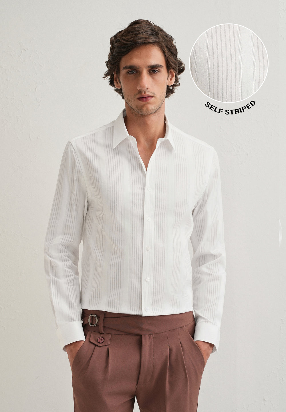 White Self Striped Shirt