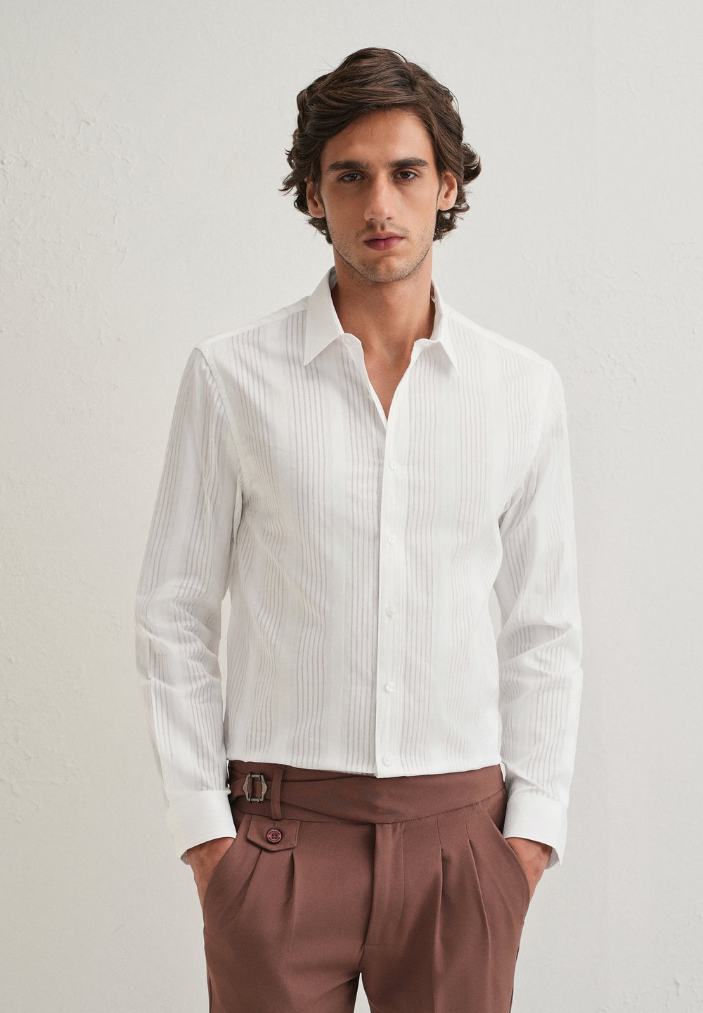 White Self Striped Shirt