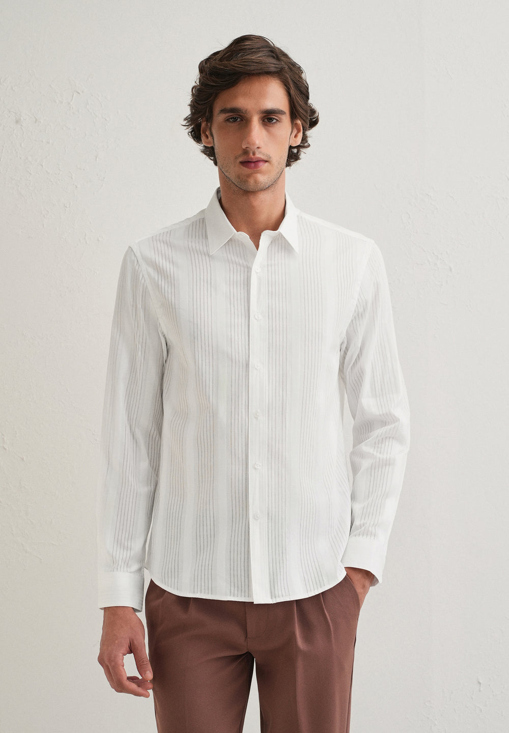 White Self Striped Shirt